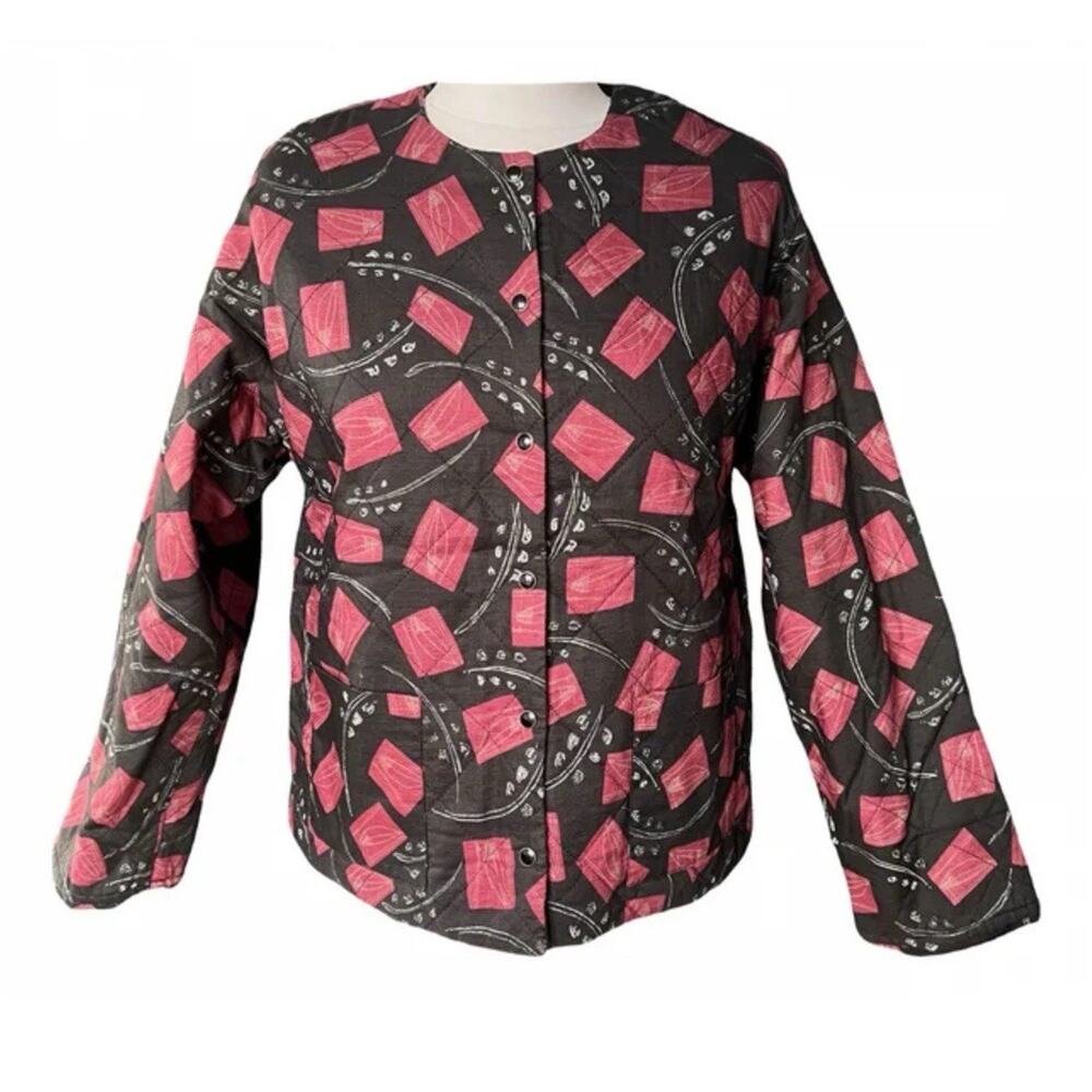 Peruvian Connection Quilted Jacket Button Up Women's Small Art To Wear Fall Aa10